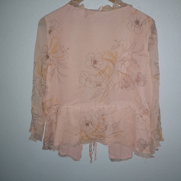 Separates NYC Design L Silk Peach Tie Front Ruffle Floral - Picture 3 of 7